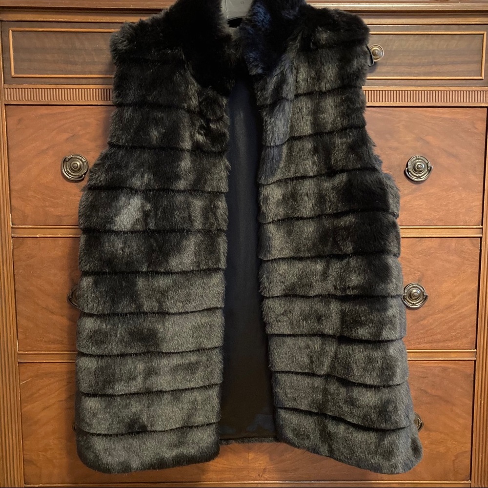 Talbots Black Faux Fur Vest